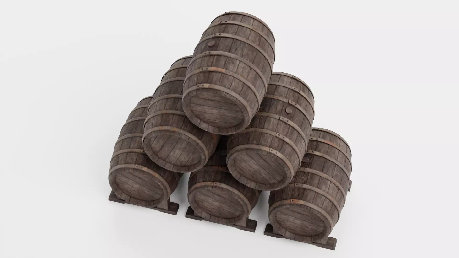 -Wine Barrels - Pile V2- Low-poly 3D model_4