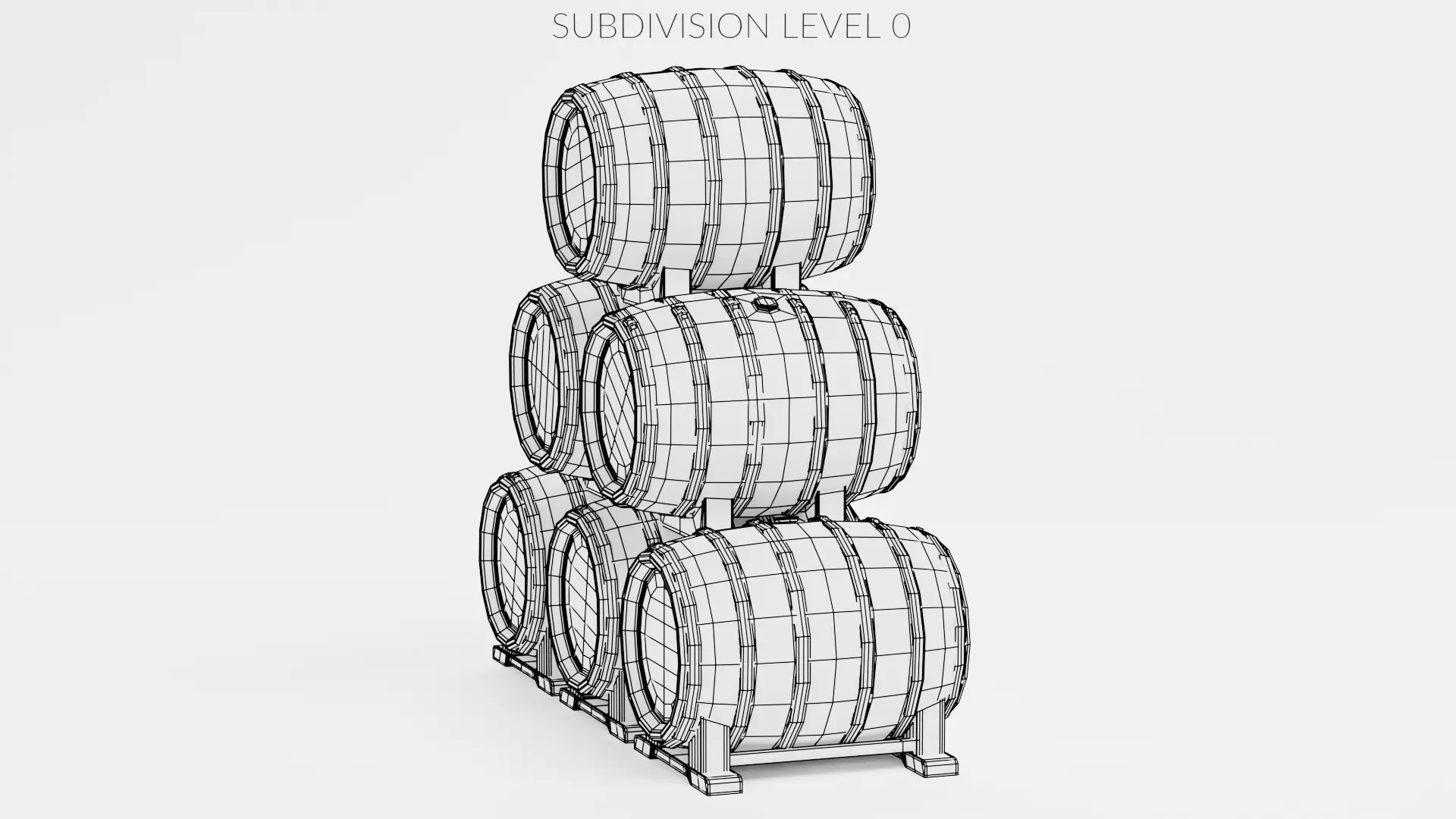 -Wine Barrels - Pile V2- Low-poly 3D model_9