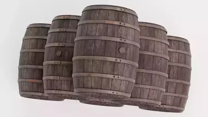Wine Barrels Pile V2 - Dark Oak Casks on Stands Stack Low-poly 3D model 6