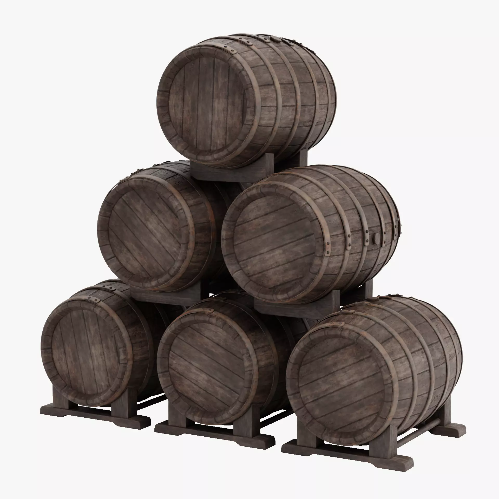 -Wine Barrels - Pile V2- Low-poly 3D model_11