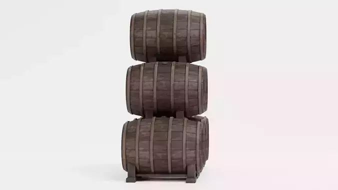 Wine Barrels Pile V2 - Dark Oak Casks on Stands Stack Low-poly 3D model 4