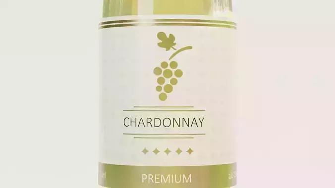 Wine Bottle V2 - Chardonnay with Concept Label Low-poly 3D model 7