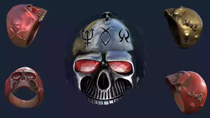 Stylized Skull Ring Pack Game Ready PBR 3D Model 5 Material