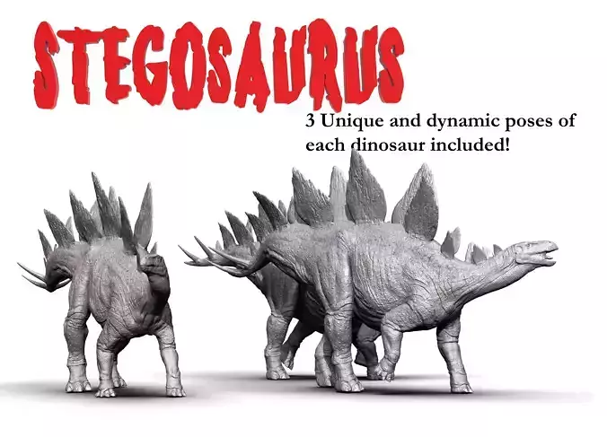 3 Stegosaurus models for 3d print