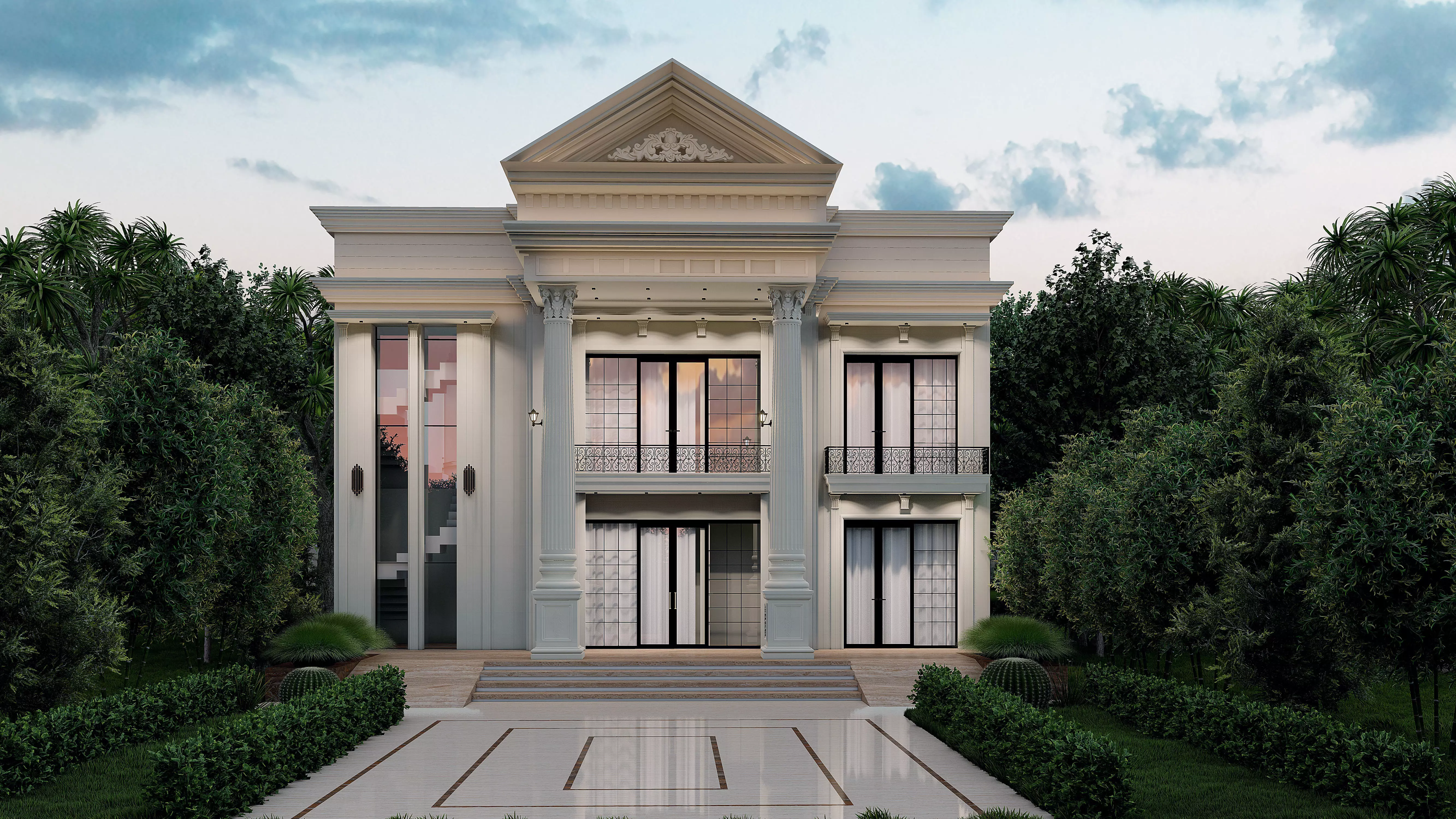 Neo Classical Residential Building Elevation 3D model