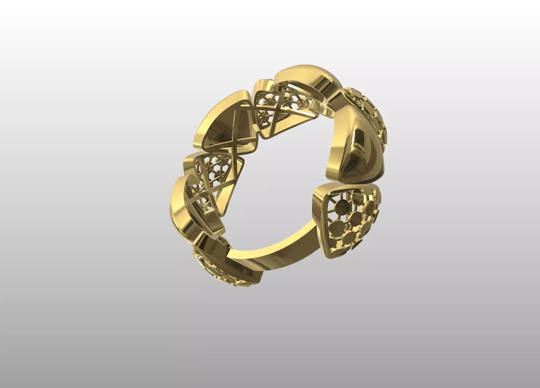 Geometric Lattice Gold Ring 3D print model_2