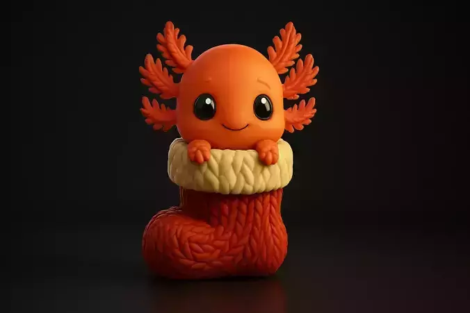 Cute Axolotl in Christmas Stocking Adorable Holiday Figurine 3D print model