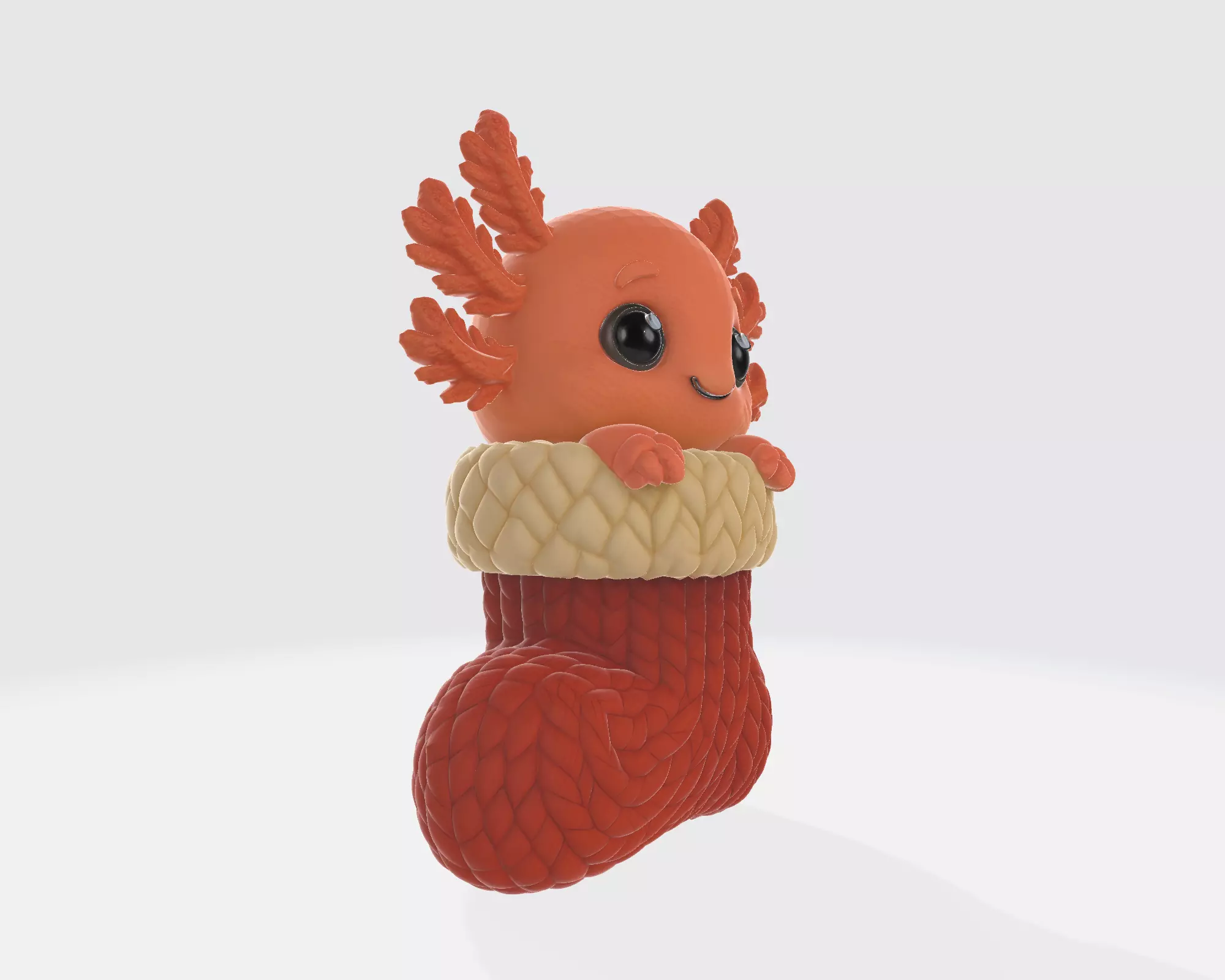 Cute Axolotl in Christmas Stocking Adorable Holiday Figurine 3D print model_7