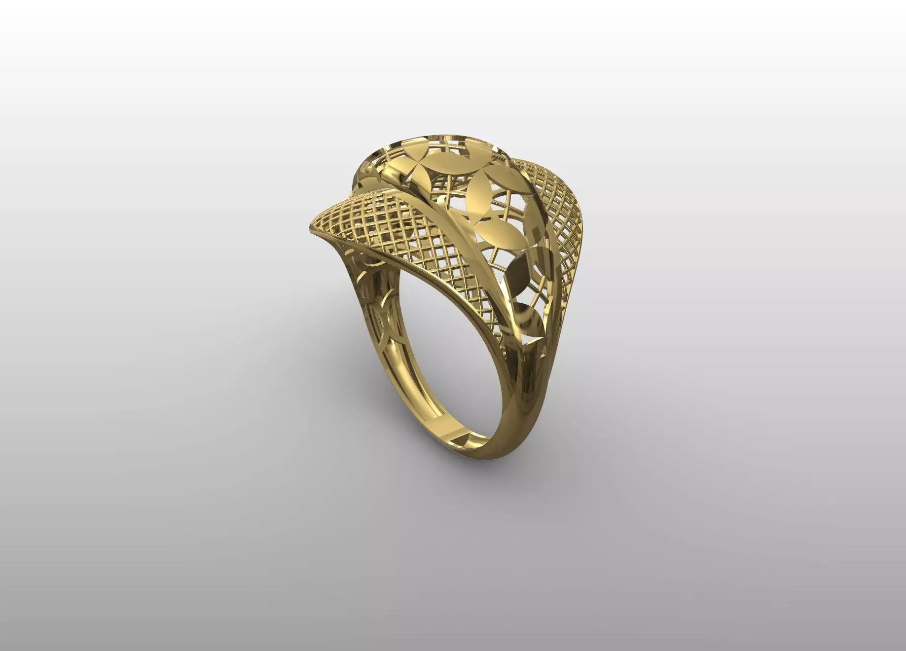 Lattice Petal Gold Ring 3D print model_2