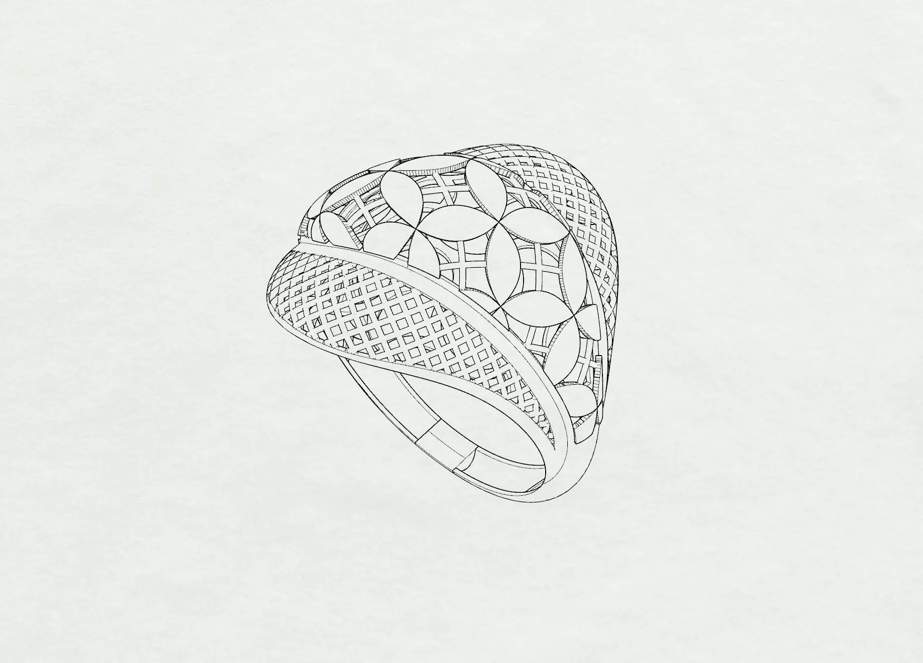 Lattice Petal Gold Ring 3D print model_7