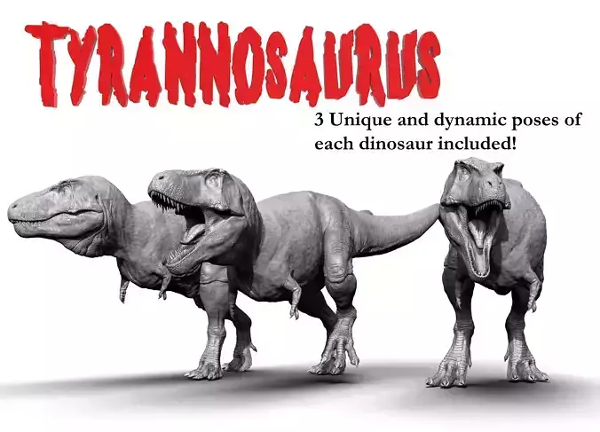 Set of 3 tyrannosaurus rex models for 3d print