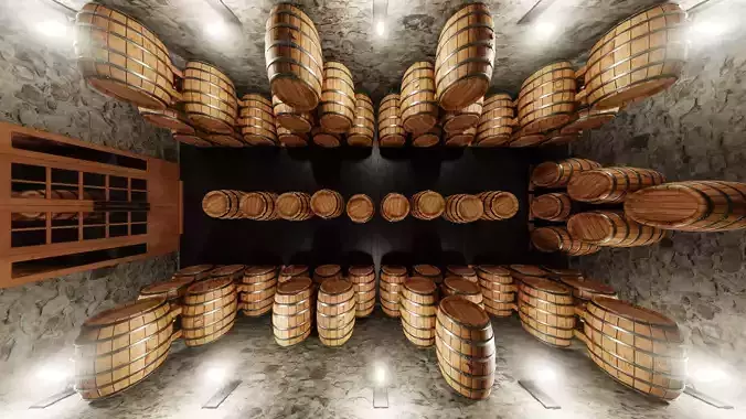 Wine Cellar V1 - Arched Stone Basement with Barrel Layout 3D model 4