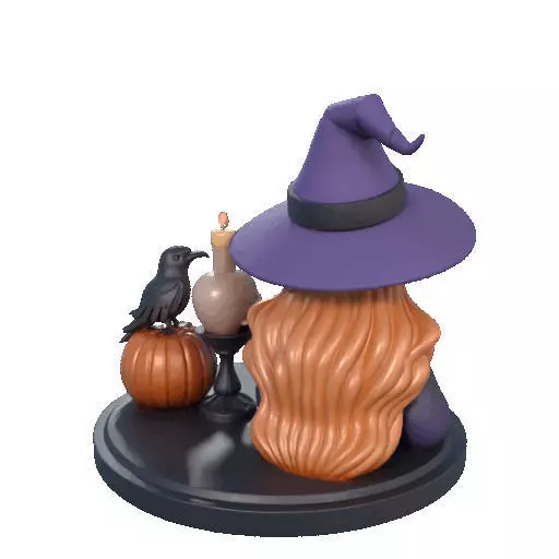 2717Halloween Witch with Spell book Skull Raven and Pumpkin 3D print model_23