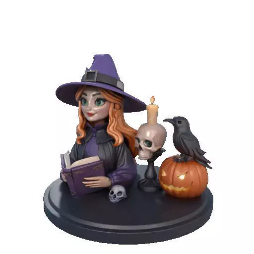 2717Halloween Witch with Spell book Skull Raven and Pumpkin 3D print model_38
