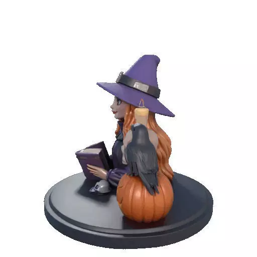 2717Halloween Witch with Spell book Skull Raven and Pumpkin 3D print model_33