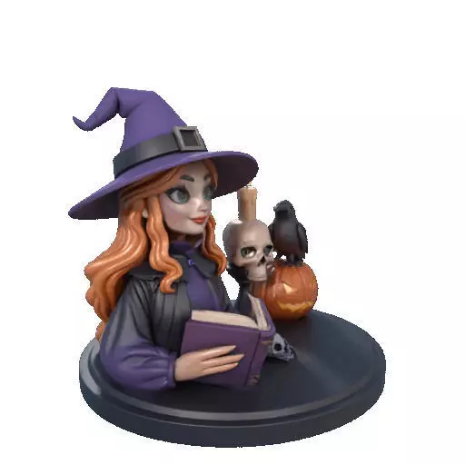 2717Halloween Witch with Spell book Skull Raven and Pumpkin 3D print model_14