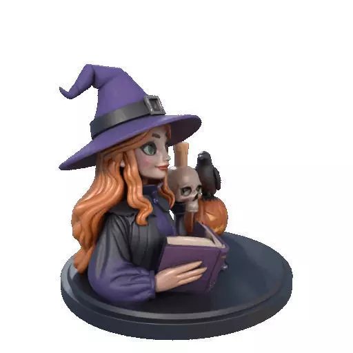 2717Halloween Witch with Spell book Skull Raven and Pumpkin 3D print model_15