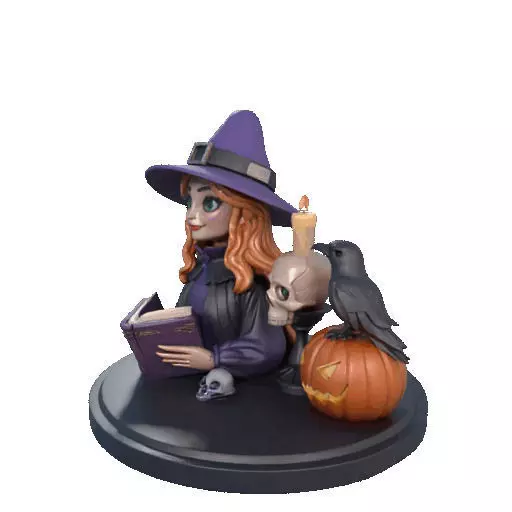 2717Halloween Witch with Spell book Skull Raven and Pumpkin 3D print model_36