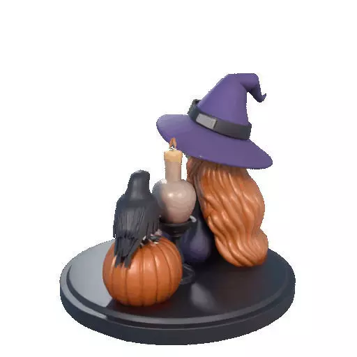 2717Halloween Witch with Spell book Skull Raven and Pumpkin 3D print model_30