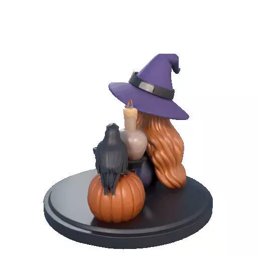 2717Halloween Witch with Spell book Skull Raven and Pumpkin 3D print model_31