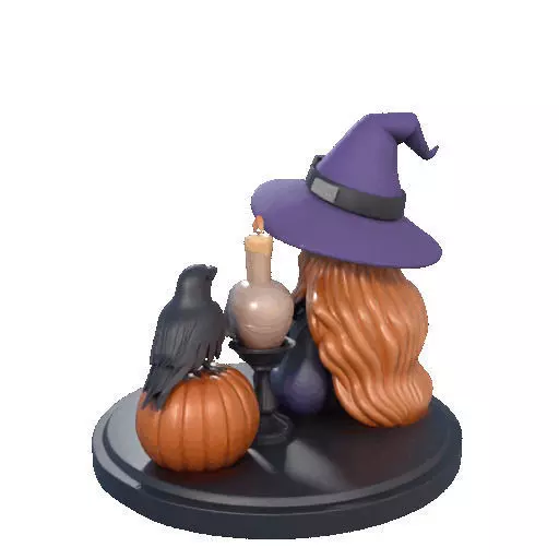 2717Halloween Witch with Spell book Skull Raven and Pumpkin 3D print model_29