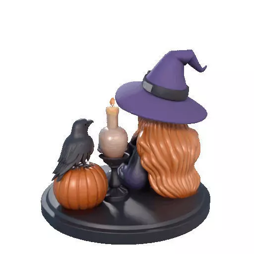 2717Halloween Witch with Spell book Skull Raven and Pumpkin 3D print model_28