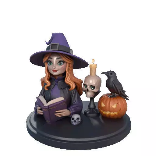 2717Halloween Witch with Spell book Skull Raven and Pumpkin 3D print model_39