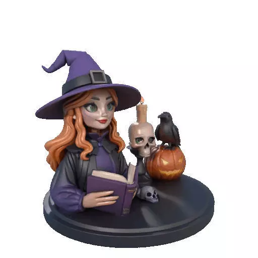2717Halloween Witch with Spell book Skull Raven and Pumpkin 3D print model_13