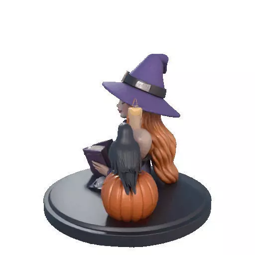 2717Halloween Witch with Spell book Skull Raven and Pumpkin 3D print model_32