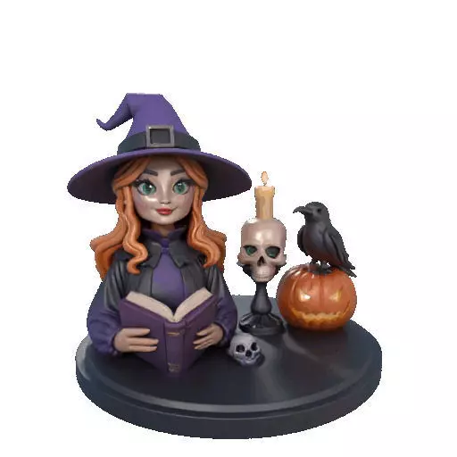 2717Halloween Witch with Spell book Skull Raven and Pumpkin 3D print model_11