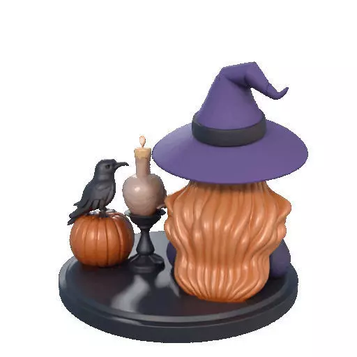 2717Halloween Witch with Spell book Skull Raven and Pumpkin 3D print model_24