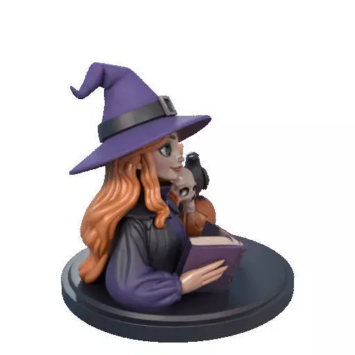 2717Halloween Witch with Spell book Skull Raven and Pumpkin 3D print model_16