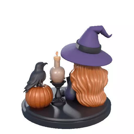 2717Halloween Witch with Spell book Skull Raven and Pumpkin 3D print model_27