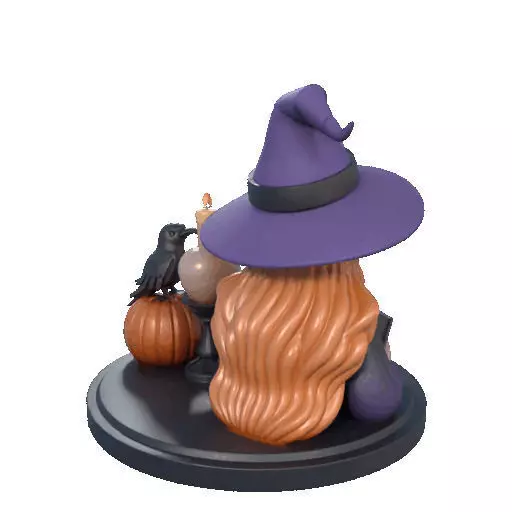 2717Halloween Witch with Spell book Skull Raven and Pumpkin 3D print model_22