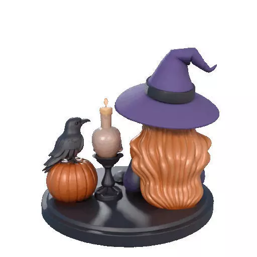 2717Halloween Witch with Spell book Skull Raven and Pumpkin 3D print model_26