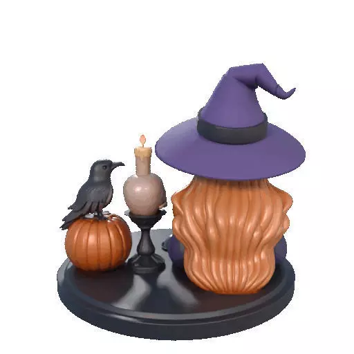 2717Halloween Witch with Spell book Skull Raven and Pumpkin 3D print model_25