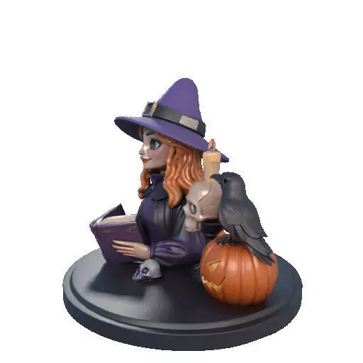 2717Halloween Witch with Spell book Skull Raven and Pumpkin 3D print model_35