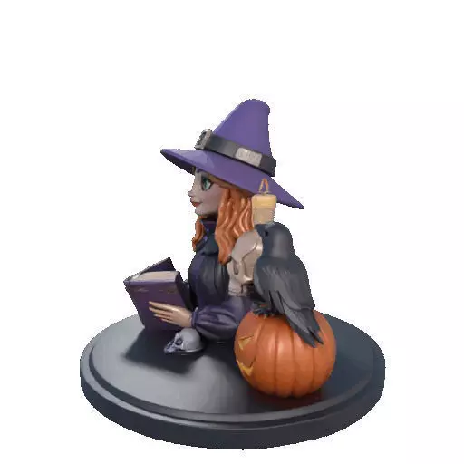 2717Halloween Witch with Spell book Skull Raven and Pumpkin 3D print model_34