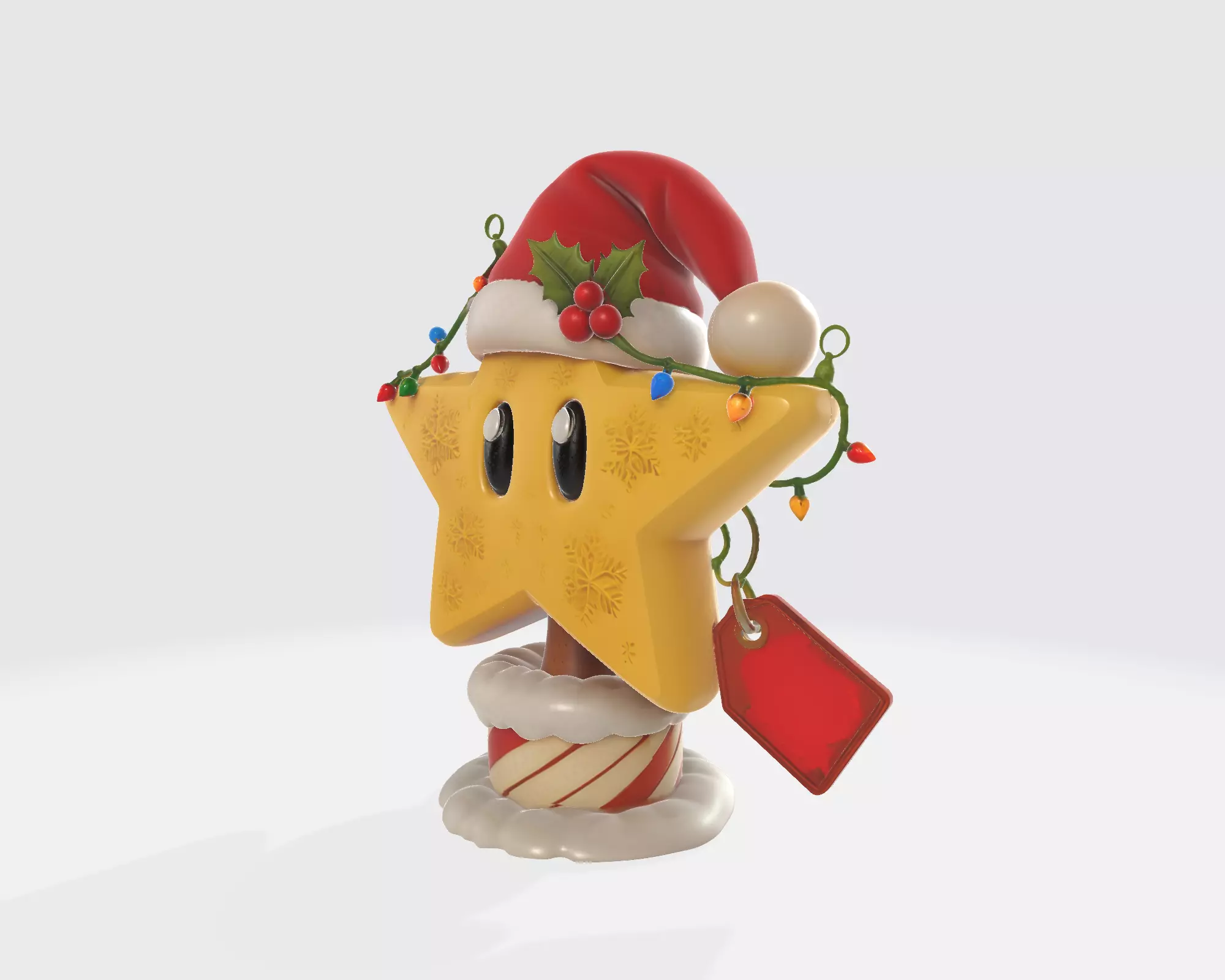 Festive Star Ornament Christmas Mario Star with Santa Hat 3D print model_5