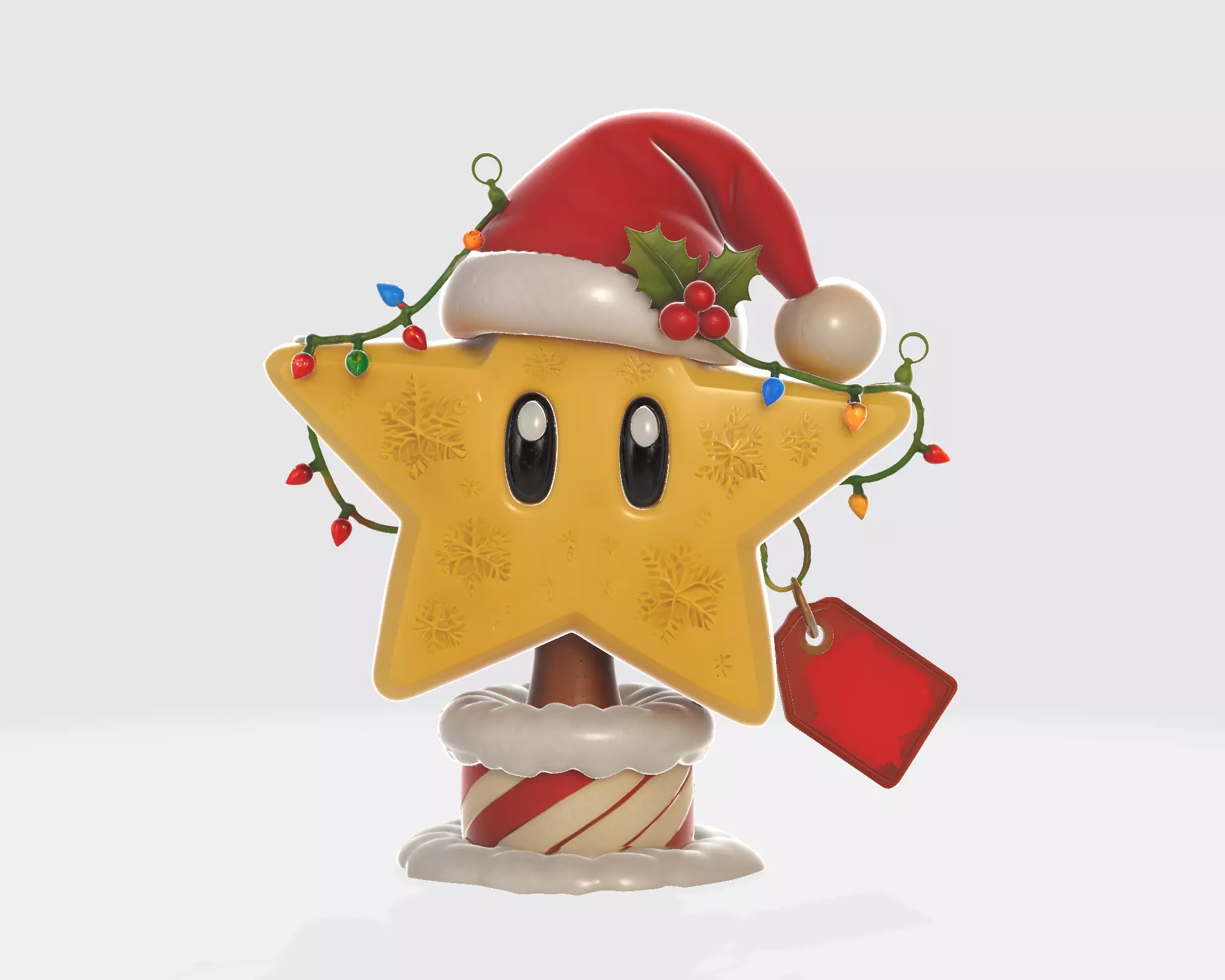 Festive Star Ornament Christmas Mario Star with Santa Hat 3D print model_4