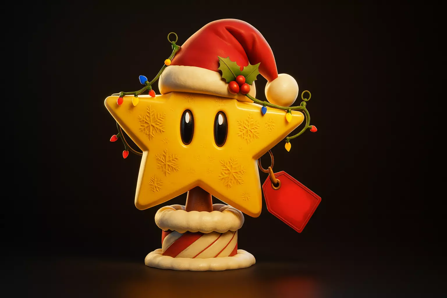 Festive Star Ornament Christmas Mario Star with Santa Hat 3D print model_0