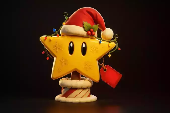 Festive Star Ornament Christmas Mario Star with Santa Hat 3D print model Festive Star Ornament Christmas Mario Star with Santa Hat 3D print model
