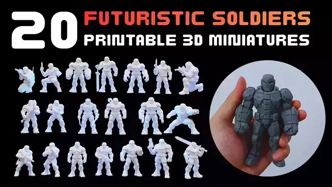 20 Printable 3D Miniatures Futuristic Soldier Sci-Fi Trooper 