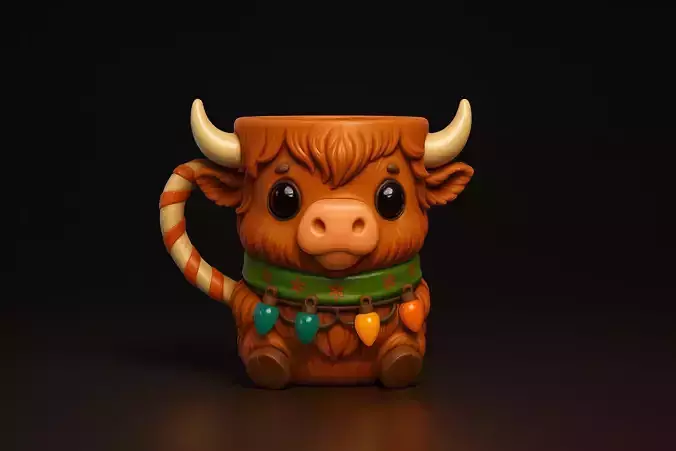 Adorable Highland Cow Christmas Mug Cute Animal Cup Festive Cow 3D print model