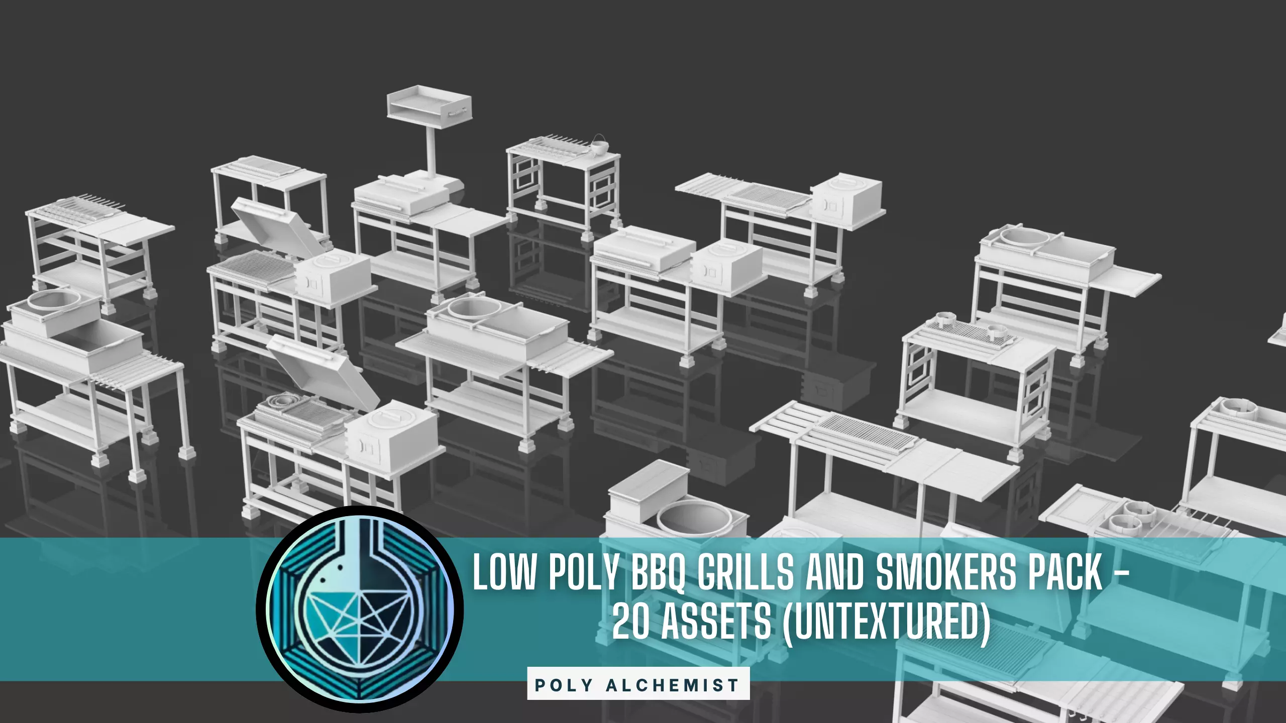 BBQ Grills And Smokers Pack - 20 Props - Untextured Low-poly 3D model