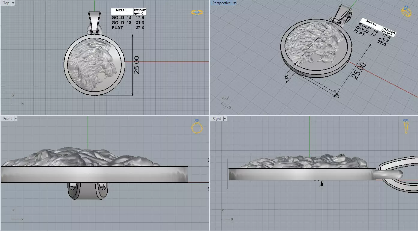 Majestic Lion Head Pendant 25mm 3D Model for 3D Printing 3D print model_7