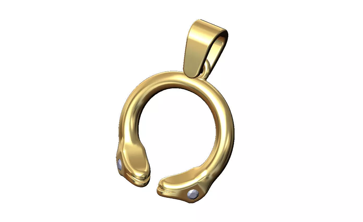 Diamond eyes double serpent head pendant charm with bail 3D print model_3