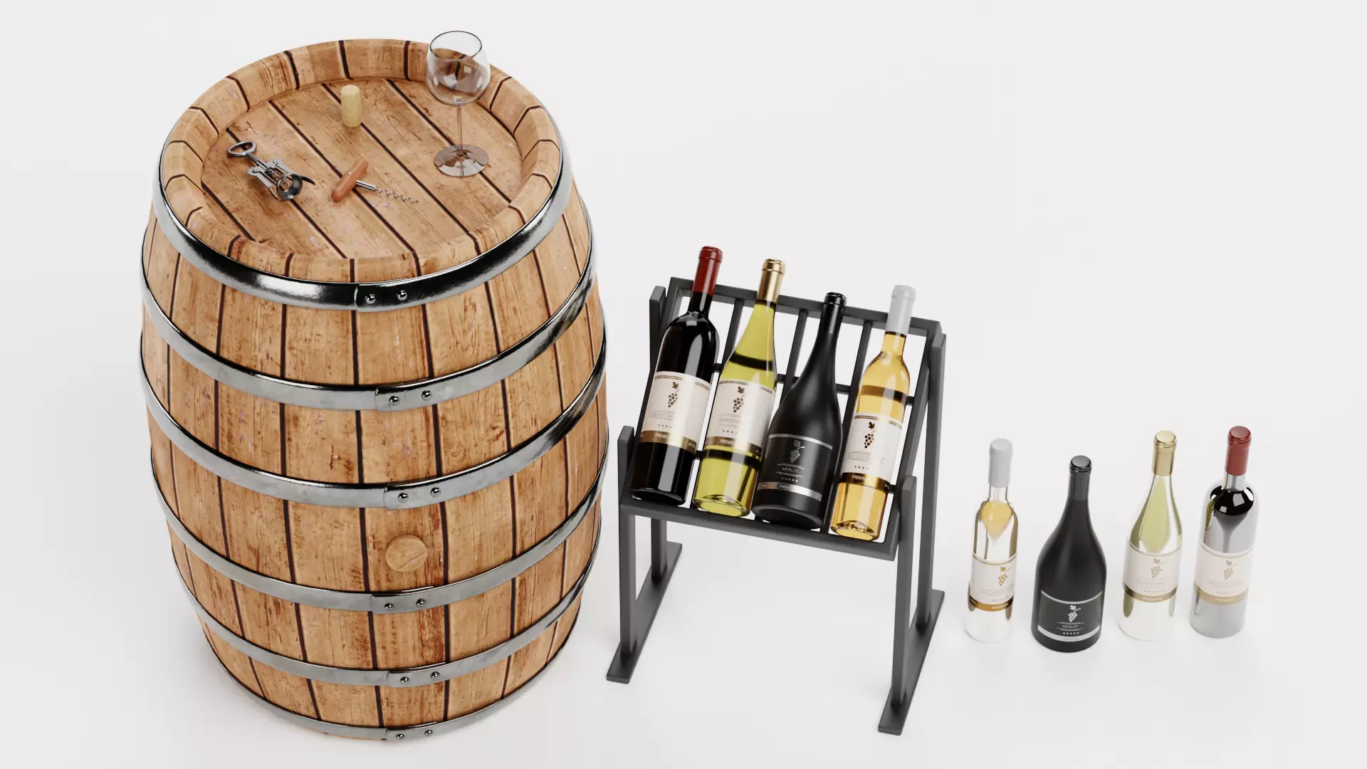 -Wine Set- Low-poly 3D model_1