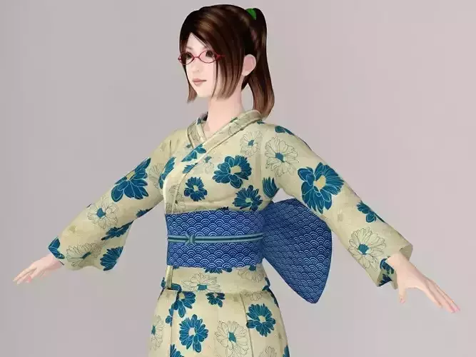 T pose nonrigged model of Natsumi in kimono 3D model