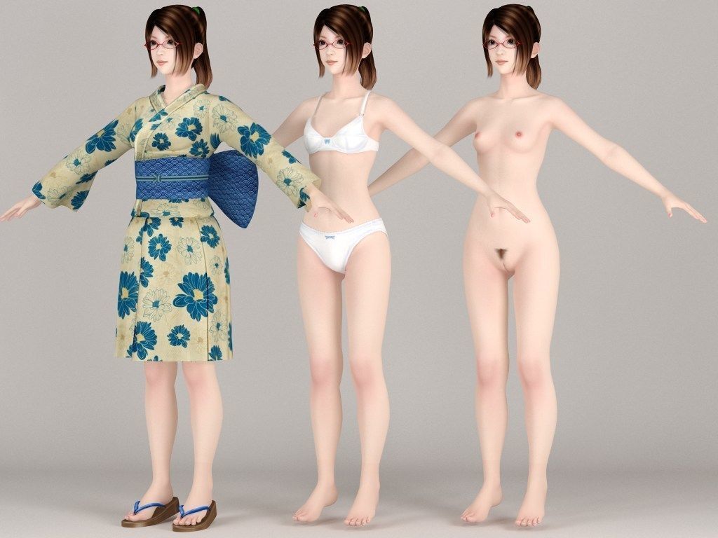 T pose rigged model of Natsumi in kimono 3D model_5